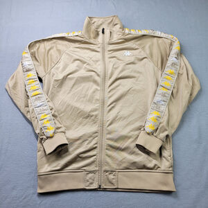Kappa 222 Banda Anniston Track Jacket Mens XL Beige Yellow Logo Tape Full Zi